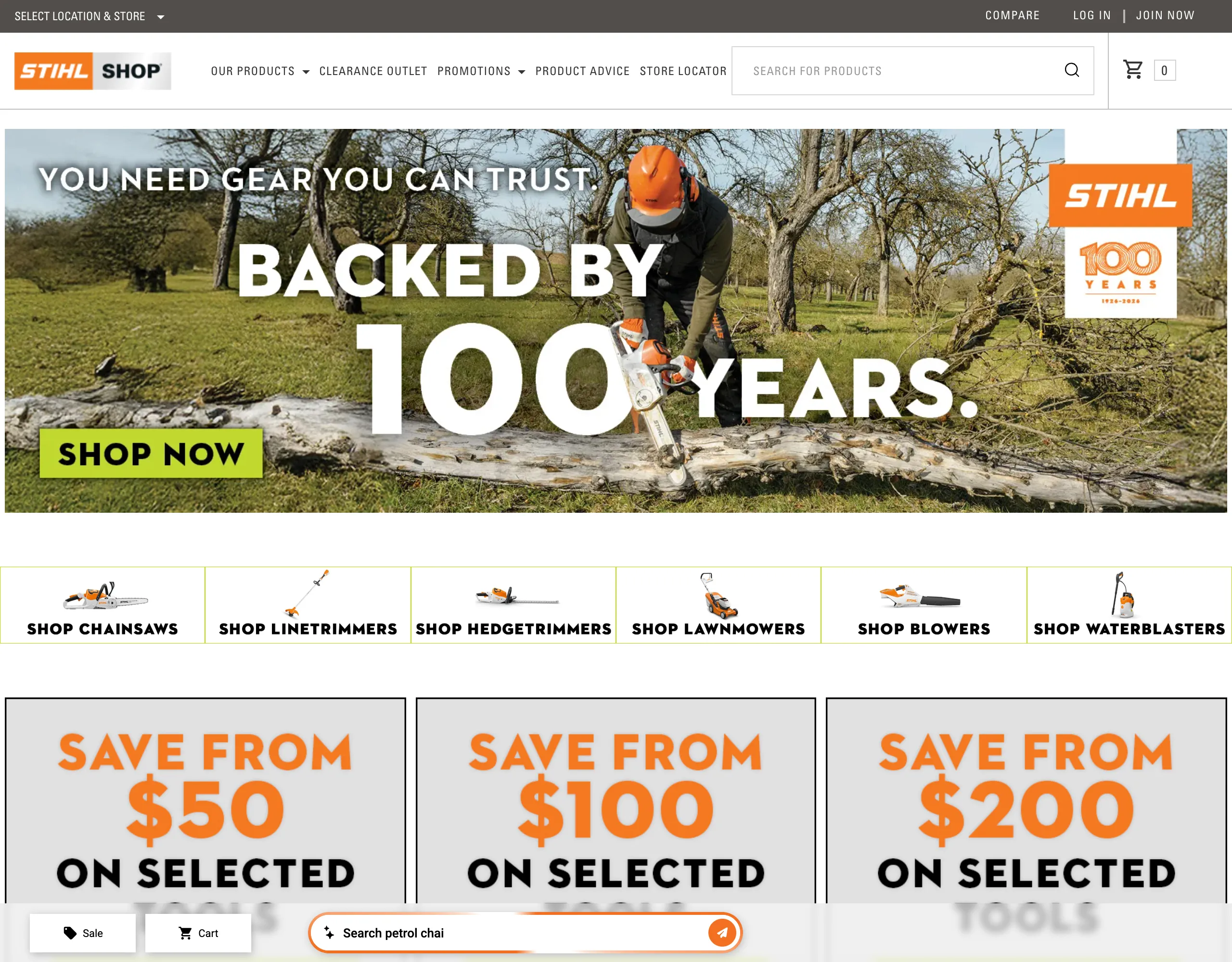 STIHL SHOP website, a full transactional store